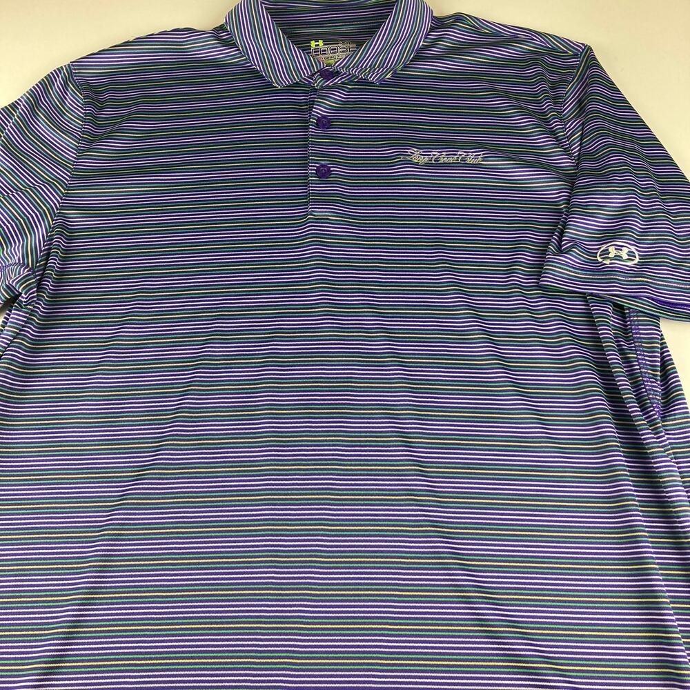 Under Armour XL HeatGear Polo Long Cove Club Purple Striped Golf Shirt